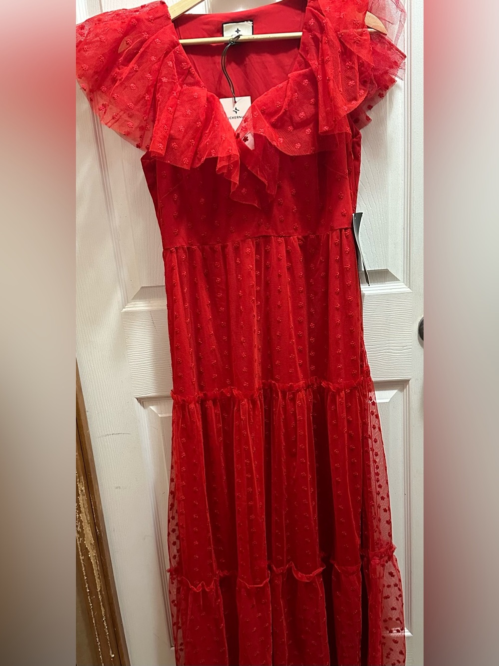 Tuckernuck Red Ruffle Tiered Maxi Dress